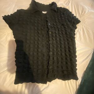 Black Textured Women's Blouse